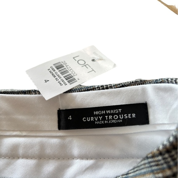 Loft Curvy Trouser High Waisted Glenn Plaid Pants Sz 4 Wide Leg Women's Gray NEW - Picture 7 of 13
